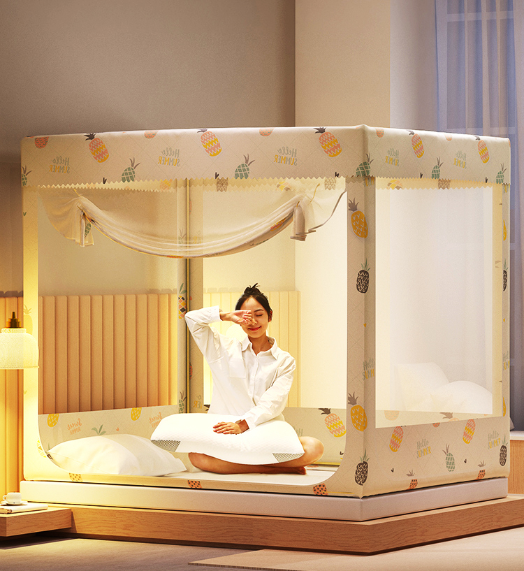 Mongolian Bag Type Mosquito Nets Home Bracket Fixed 1 8 Anti-fall 1 5m Bed Encryption Thickened Shading Tent New 2 m