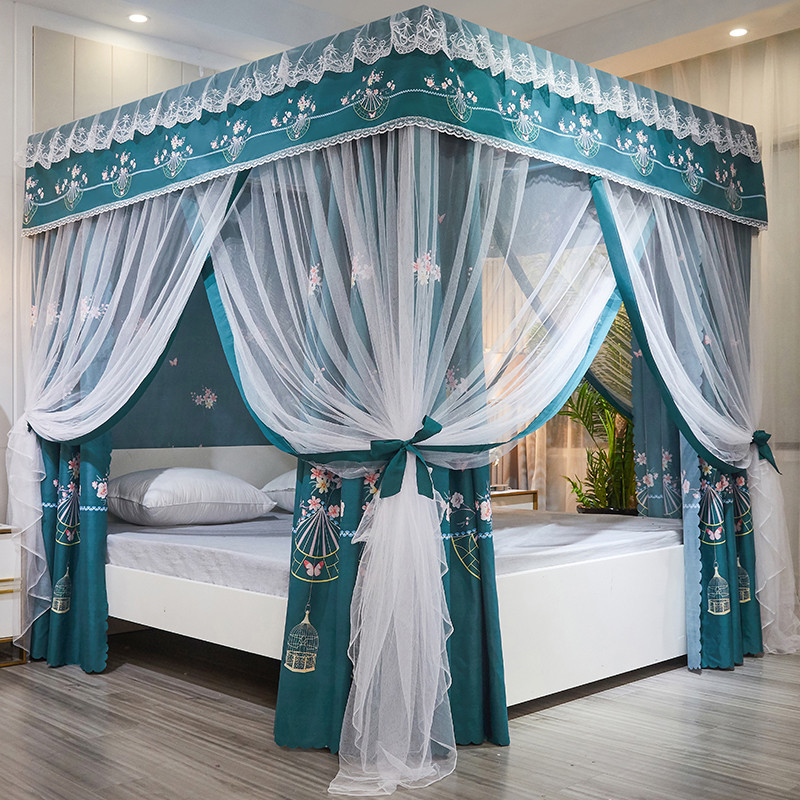 Double mosquito net bed curtain Integrated household European style with bracket 1 8m mosquito net 1 5m 2 Princess wind shading bed curtain