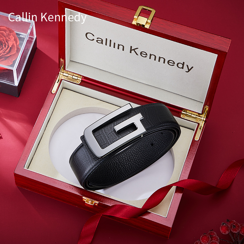 Callin Kennedy anti-allergy ceramic buckle belt male genuine leather smooth buckle pure cow leather gift box designer belt