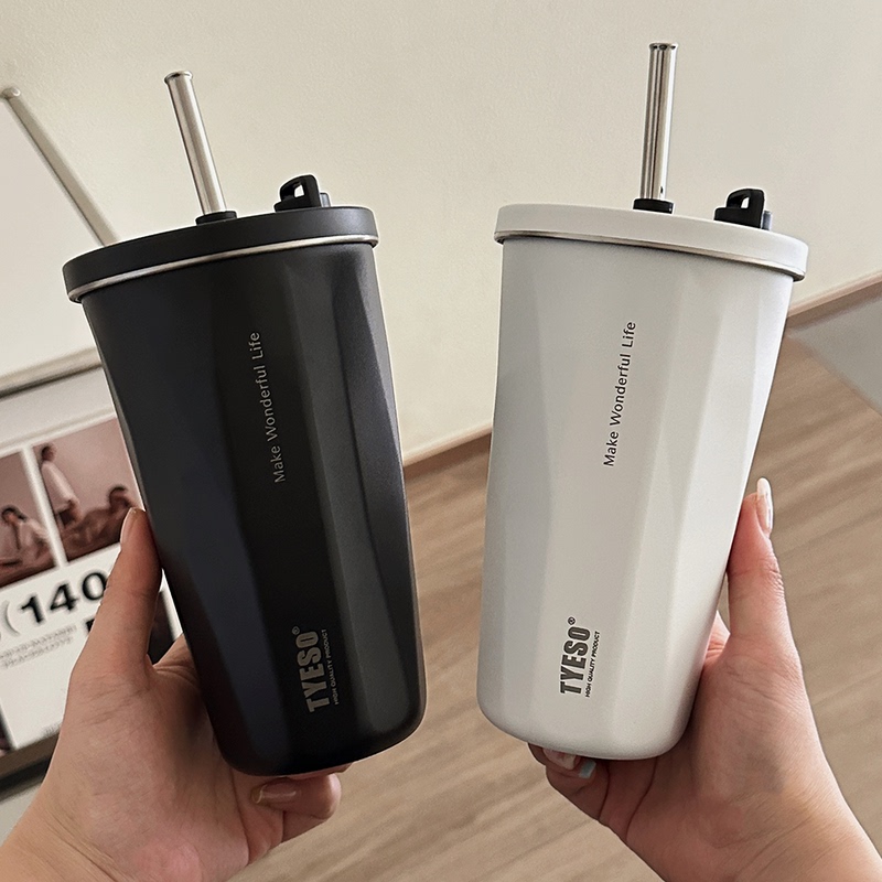 High-Quality Straw Coffee Cup, Insulated for Hot and Cold Drinks, for Men and Women, 304 Stainless Steel Car Water Cup, Portable for Outings