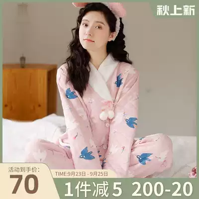 Japanese pajamas women's autumn and winter cotton warm spring and summer new double cotton gauze long sleeve cotton home suit
