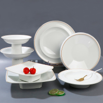 Melamine imitation porcelain high-foot cold dish plate large round plate flat plate restaurant hotel commercial dish display plate tableware