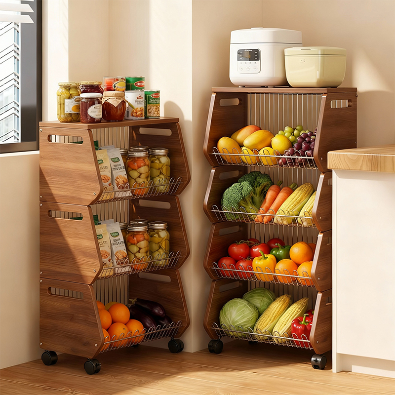 Kitchen Stainless Steel Storage Rack, Multi-Functional Household Shelf for Fruits and Vegetables, Floor-Standing Multi-Layer Storage Trolley