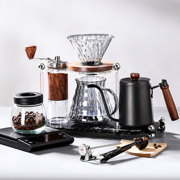 Hand-Brewed Coffee Pot Set Gift Box, Hand-Cranked Household Coffee Bean Grinding Equipment, Complete Set with Stand, Hand-Grinding Coffee Machine