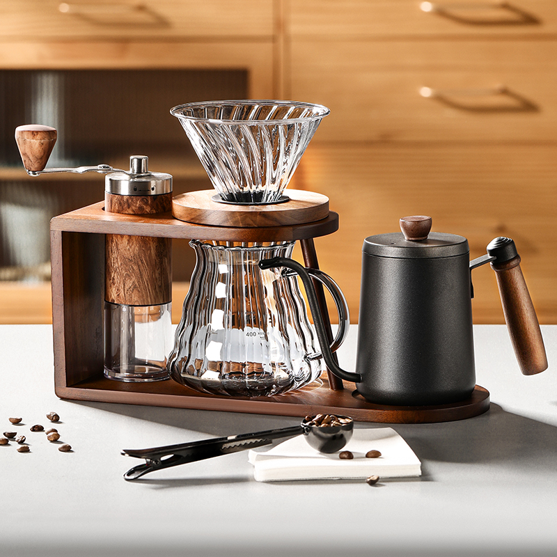 手淹れコーヒーポットセット 家庭用フィルターカップ 手挽きコーヒーマシン 手回しラック コーヒー豆挽き機フルセット