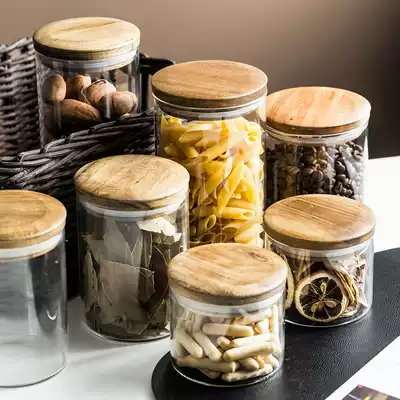 Acacia Wood sealed jar food glass bottle with lid grain coffee bean storage sugar jar tea storage tank