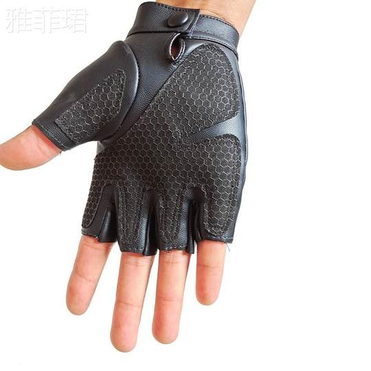 秋冬皮尤手套加绒男女半指手套中性防护防滑骑行保暖露指运动手套