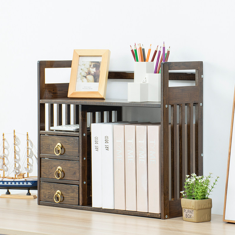 Bamboo simple desk bookshelf children's multi-layer storage shelf solid wood desktop bookcase modern desk rack