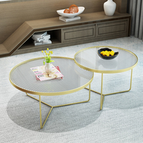  Italian light luxury coffee table Round simple modern Changhong tempered glass coffee table table living room small apartment household combination