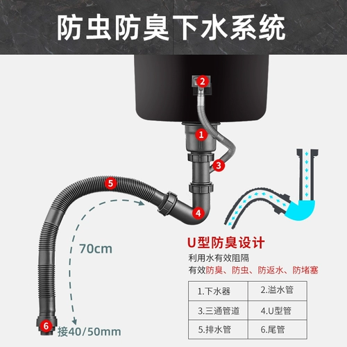 Черный нано -барный стол маленький раковина Одиночный слот, Остров балконов, 304 Кухня из нержавеющей стали.