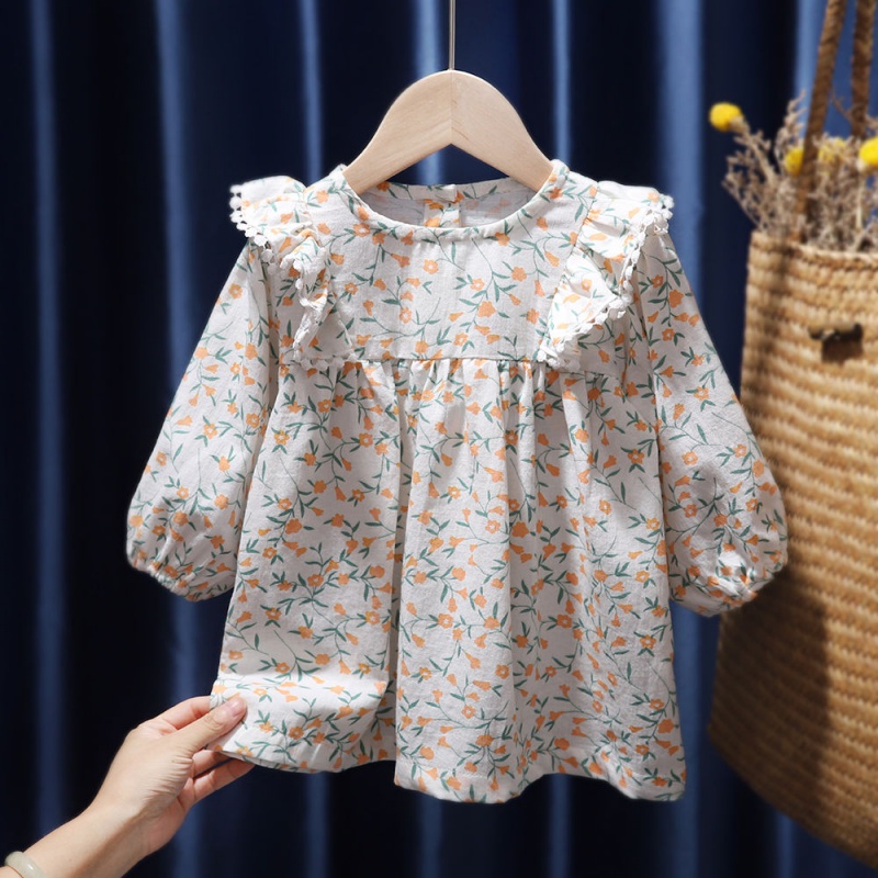 OrangeChildren Broken flower Dress spring and autumn Long sleeve Korean version Girls' clothes Autumn clothes Super foreign atmosphere Baby girl princess skirt