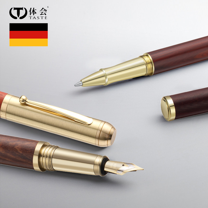 High-end business Chinese classical style metal signature pen with pen clip solid wood pen holder lettering custom logo pen wholesale