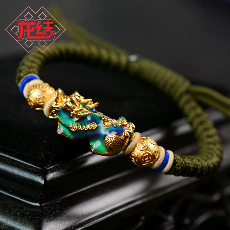 Dragon Knot Discoloration of the Tidal Wave Men's Hand Chain Military Fans Outdoor Hand Rope Pure Copper-Po Color Plated Hand Woven New Products-Taobao