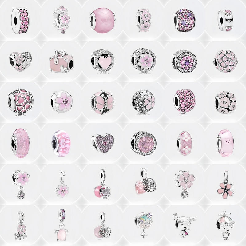 Pan Family Style S925 Sterling Silver Bracelet Beaded Pendant Pink Mulan Heart Flower DIY Bracelet Accessories Pan Family Style S925 Sterling Silver Bracelet Beaded Pendant Pink Mulan Heart Flower DIY Bracelet Accessories