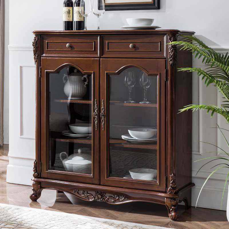 American-style wine cabinet, dining cabinet, living room, one wall-to-wall meal, light luxury, high-end household high cabinet, all solid wood double-door storage cabinet
