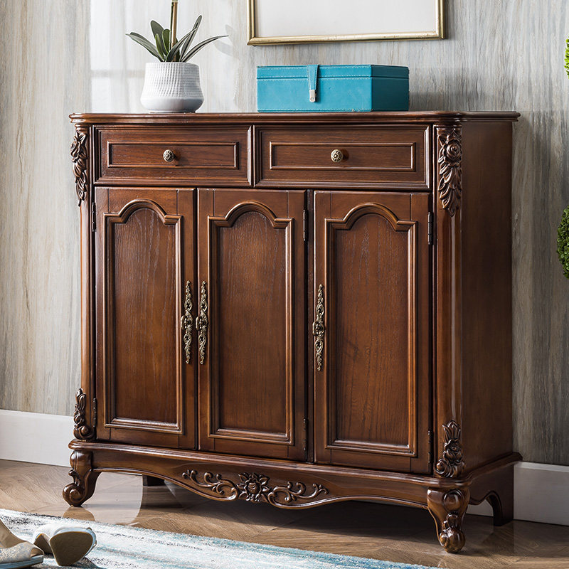 American-style shoe cabinet light luxury integrated against the wall without installation into the home door entrance porch partition cabinet large-capacity pure solid wood