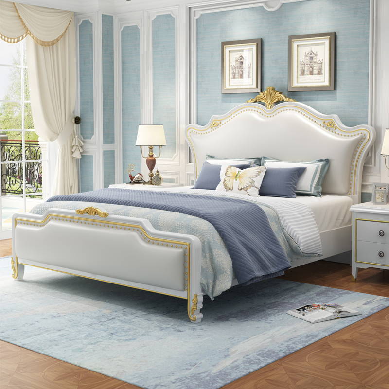 American solid wood bed 1 8 m light lavish bed modern minimalist master bedroom style double bed Euro style 1 5m storage wedding bed-Taobao