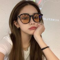 Concave shape Korean street shoot fashion tea color sunglasses women wild face 2021 new sunglasses summer