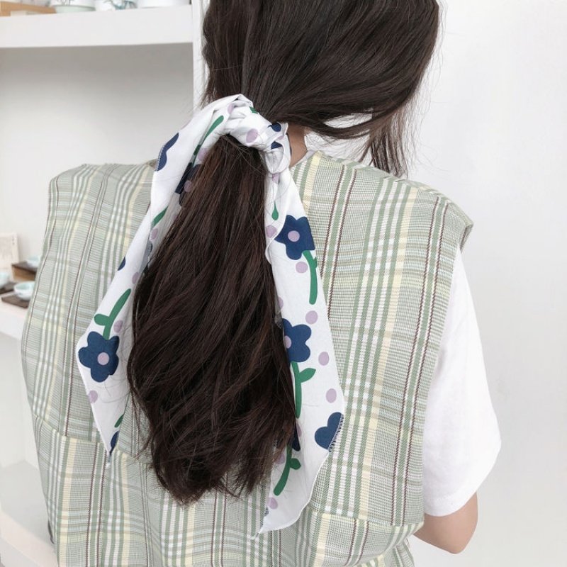 Silk scarf headdress with elegant wind hair summer net red trembles with female triangle floret multi-functional Joker decoration tide