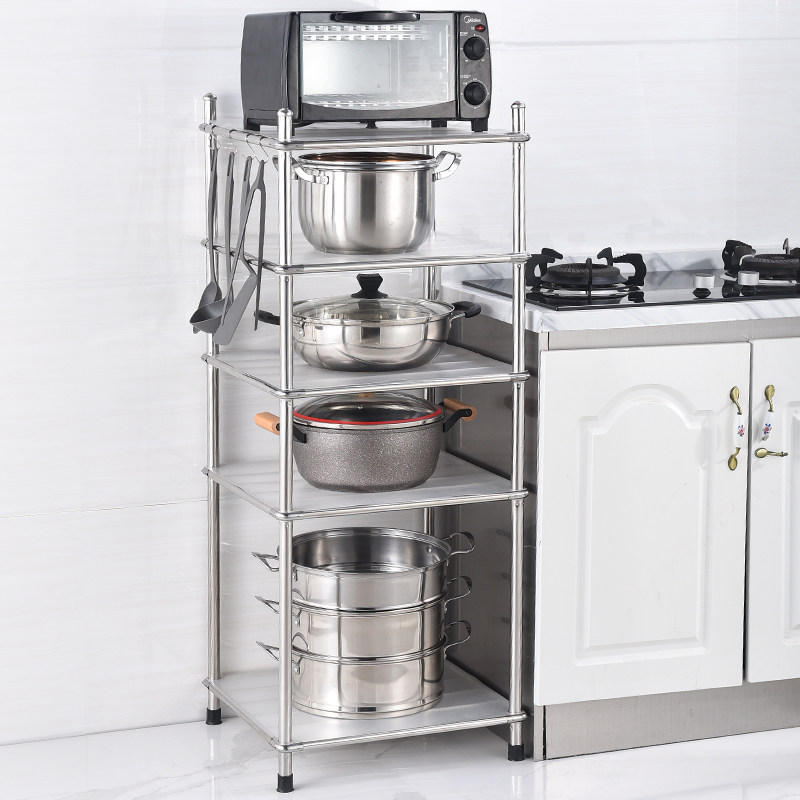 Kitchen rack floor-to-ceiling multi-layer stainless steel storage rack floor-to-ceiling debris storage rack four corners pot rack household