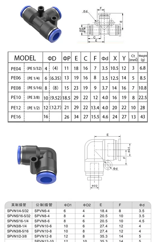 đầu nối khí nén phi 8 Đầu cắm nhanh khí quản khí nén tee nhựa nén khí máy nén khí khuỷu tay 8 mm đường kính thay đổi nhanh ống nước xe tải cút khí nén đầu nối nhanh khí nén smc