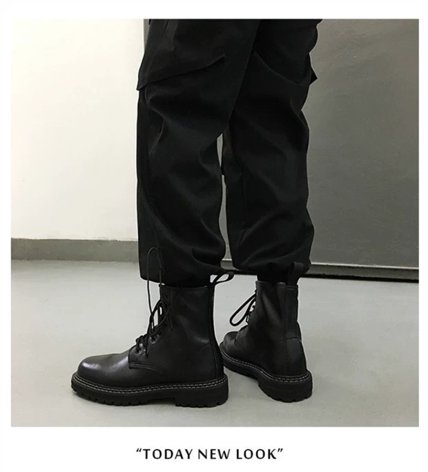 ins Martin boots da nam phong cách Anh giày dụng cụ cao cấp giày da đen xu hướng hàn quốc giày xe máy phù hợp - Giày ống