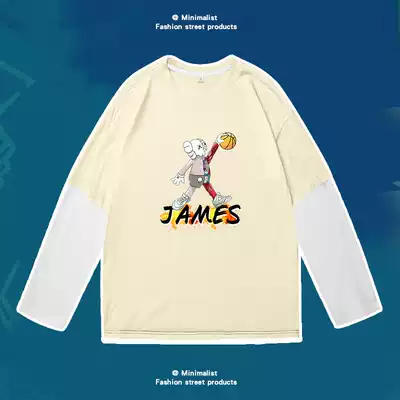 Two-dimensional printed T-shirt long-sleeved couple outfit cool men and women with the same design sense Harajuku Hong Kong style Tang Can with the same style