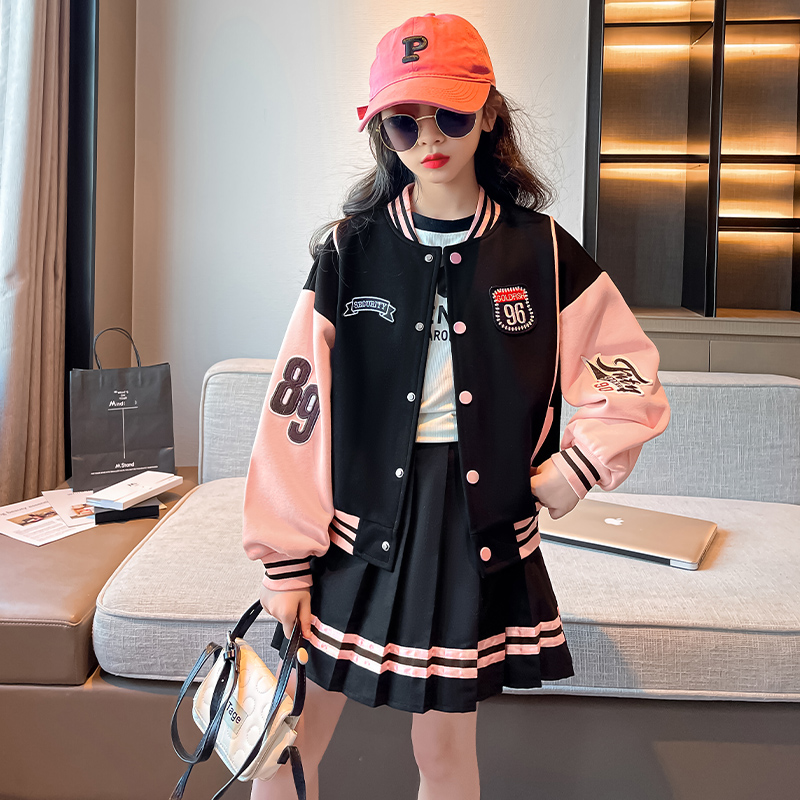 Girl's dress for dress spring autumn 2023 new foreign air children autumn clothes big girl baseball uniform jk 100 pleated skirt suit-Taobao