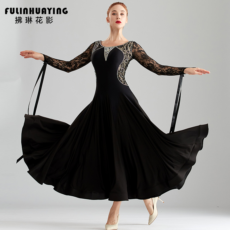 Predawn Flowers Movie Morden Dance Dress Rehearsal For Waltz Social Dance Dress New Big Swing Long Dress Rehearsal Work Dress