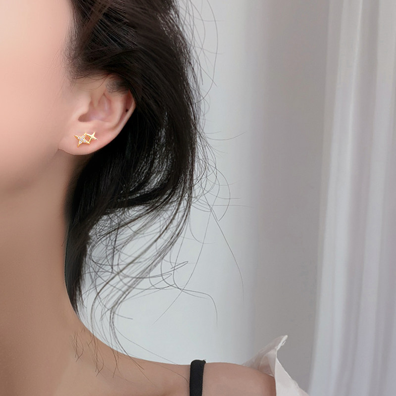 Light Yan 925 pure silver earnail super fairy star flash crystal earring gift female ear hole small ear nail