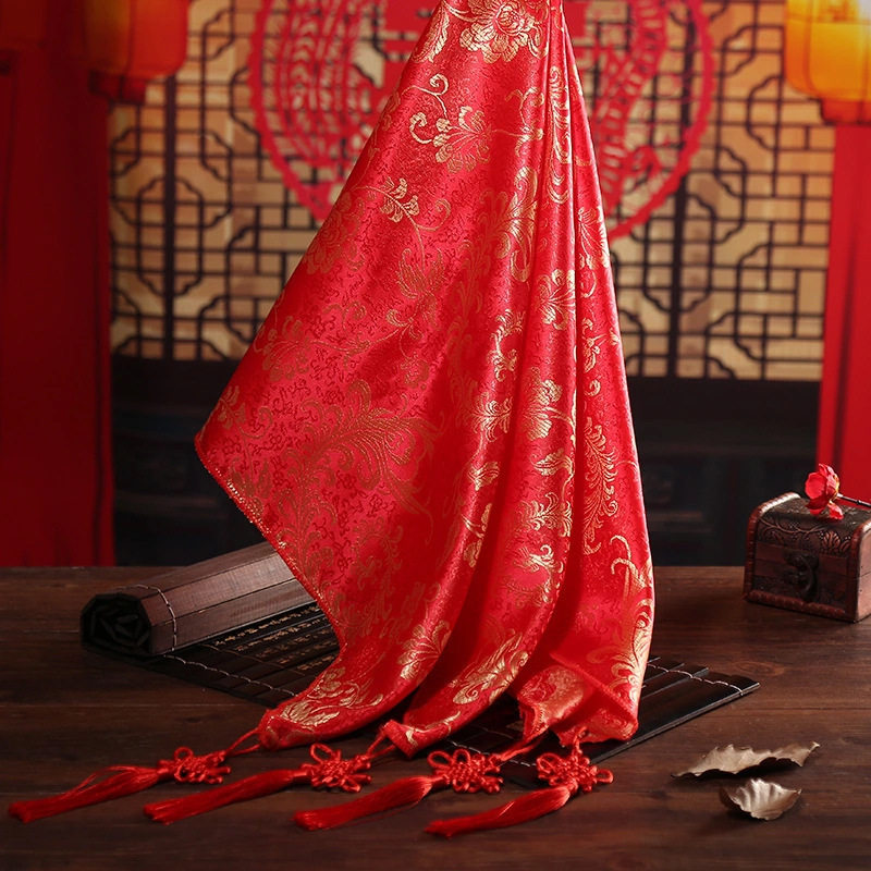 Bridal wedding red hijab phoenix to yi embroidered double layer tassel dowry hijab dragon pattern rose wedding supplies