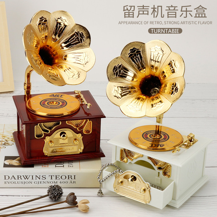 Vintage Gramophone music box Music box Birthday gift for girls Children imitation wooden Valentine's Day gift for men