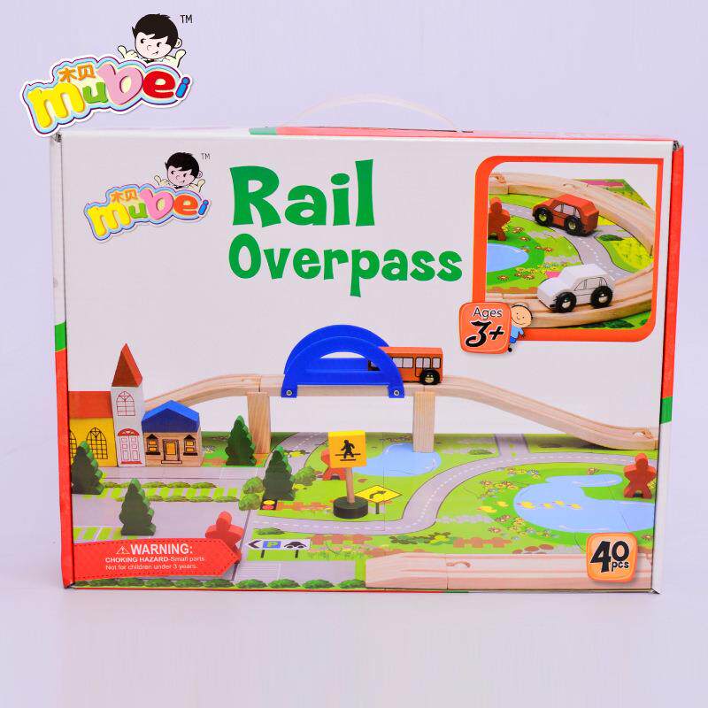 40PC Urban Rail Flyover Traffic Scenarios Combined Wooden Toy Train Tracks