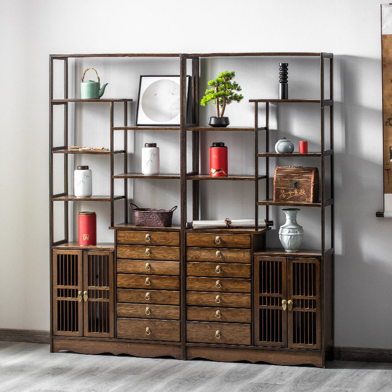 Bogu rack solid wood new Chinese style Duobaoge tea display showcase tea room storage antique shelf living room partition
