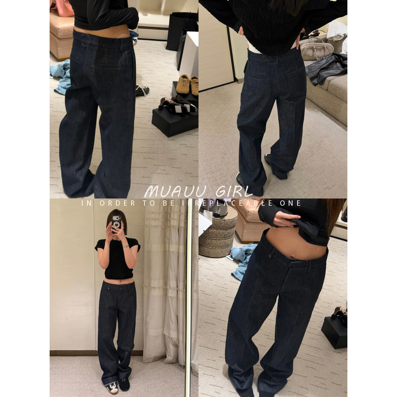 Muauu Girl Classic and Understated! 26K New Vintage Washed Dark Blue Straight-Leg Jeans for Women That Make Legs Look Longer