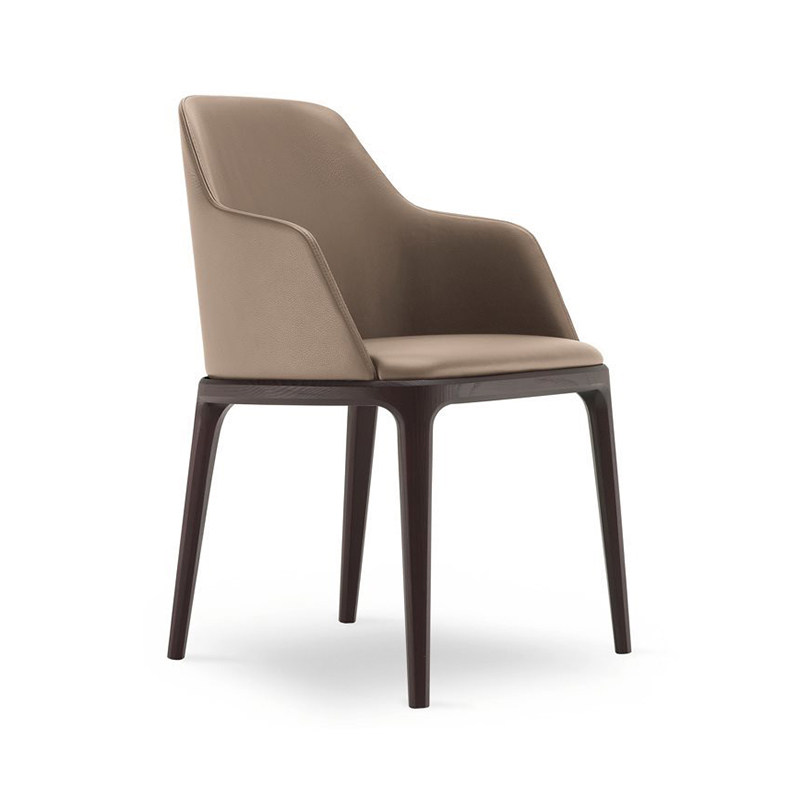 Nordic minimalist leather dining chair with baby bag armrest hotel model room designer cafe ash wood lounge chair