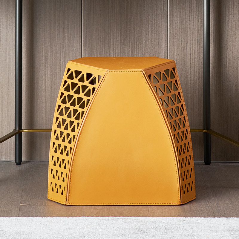 Saddle leather low stool sofa corner hollow pier designer modern minimalist creative fashion shoe changing footrest