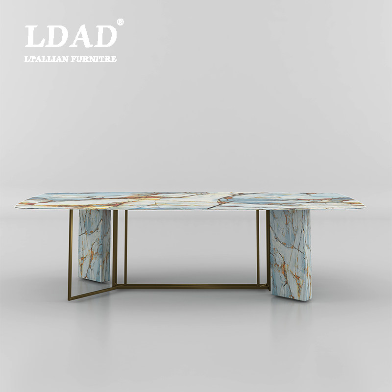 Italian light luxury light slate dining table home modern minimalist marble dining table and chair combination Nordic luxury stone dining table