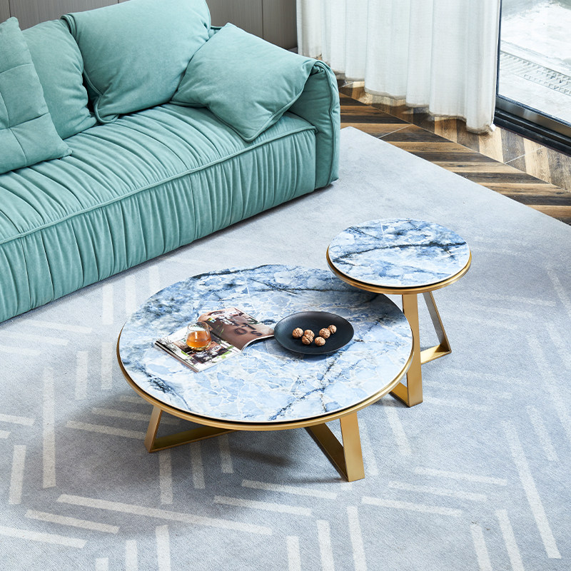 LDAD Nordic Italian light luxury round slate tea table creative stainless steel designer home marble tea table