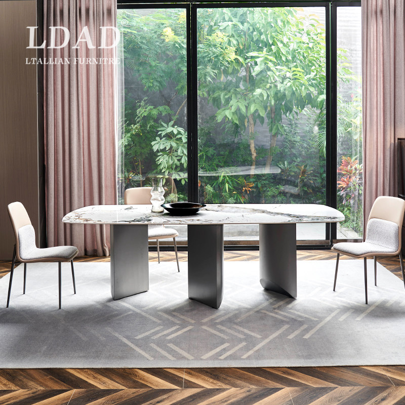 LDAD Italian bright rock slab dining table and chair combination modern fashion rectangular home dining table light luxury marble table