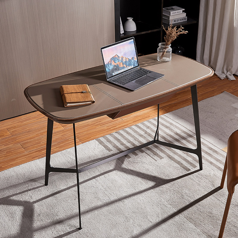 LDAD Nordic modern minimalist ins style desk and chair combination stainless steel saddle leather computer desk home office desk