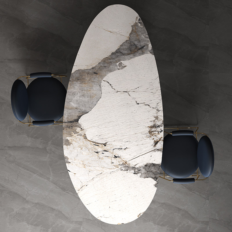 LDAD Italian minimalist bright slate dining table creative home marble dining table modern light luxury oval table