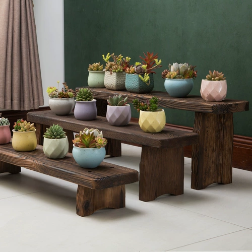 Деревянная карбонизированная скамейка цветочная корзина Стена Стена Длинная Цветочная полка