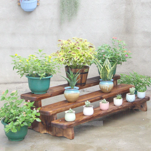 Деревянная карбонизированная скамейка цветочная корзина Стена Стена Длинная Цветочная полка