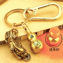 Brass hollow open cover duozodiac plinth key buckle original mine Jusand creative leopard retro key buckle pendant