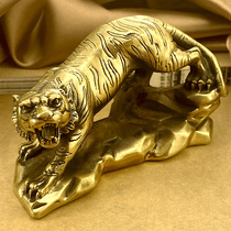 Brass Tiger pendulum piece Chinese high-end home living room Dining Room Adornment desktop handicraft production Xiao Wen Playing Bronze Instrumental