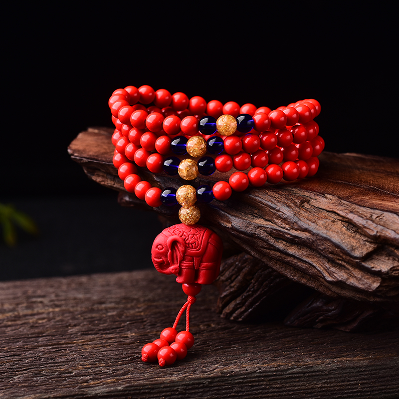 Tong Sheng (jewelry)Natural cinnabar elephant DIY sweater chain hand string multi-circle dual-use model