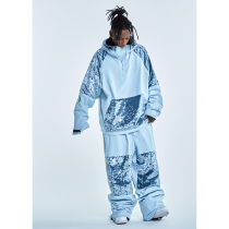 Ren Ren Chuans spot velvet splicing waterproof and wear-resistant loose ski suit suit mens and womens snow jacket and snow pants niche