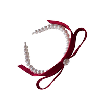 Rich family of gold velvet butterfly knot hair stirrup New Year red headwear Advanced sensation pearl head hoop sweet and beautiful card