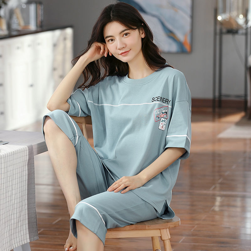 Oversized pajamas women's summer pure cotton short-sleeved Korean version loose summer plus fat XL fat suit